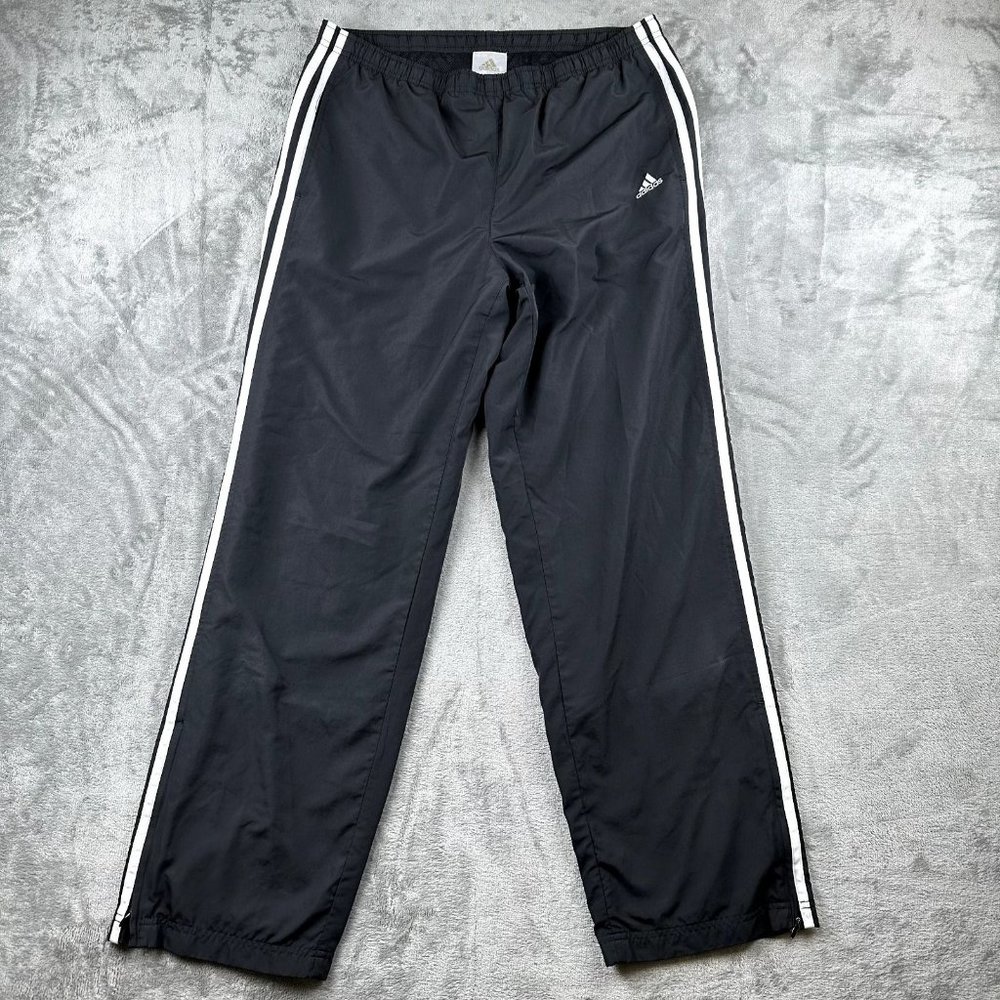 Adidas Track Pants Adult M Black Joggers Drawstring Athletic Casual Mens